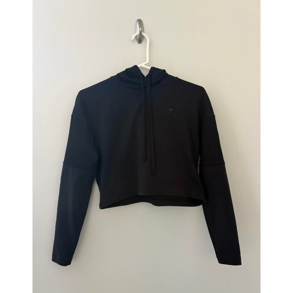 Gymshark Womens Black Cropped Hoodie Small Long Sleeve Pullover Activewear